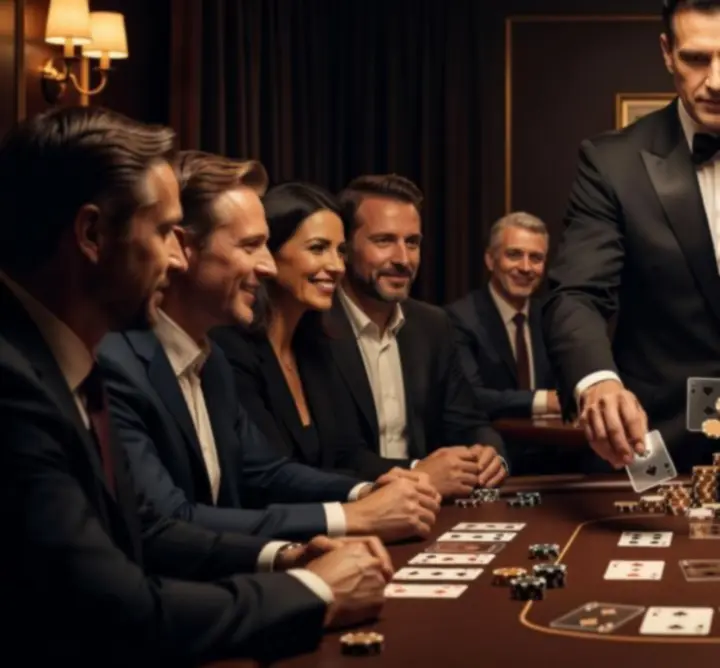 Zespół krupierów prowadzący nocny wieczór pokerowy