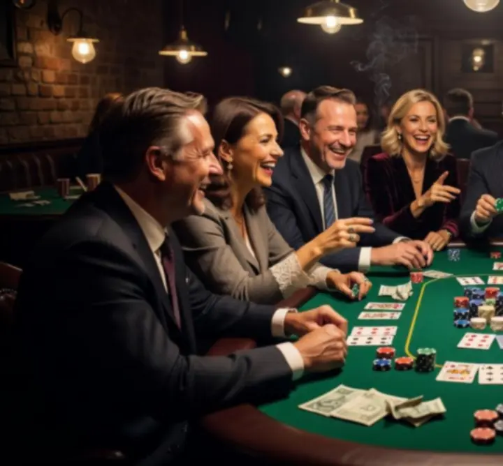 Goście bawiący się podczas nocnego wydarzenia pokerowego