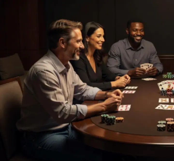Wieczór pokerowy offline ze stołem pokerowym i żetonami